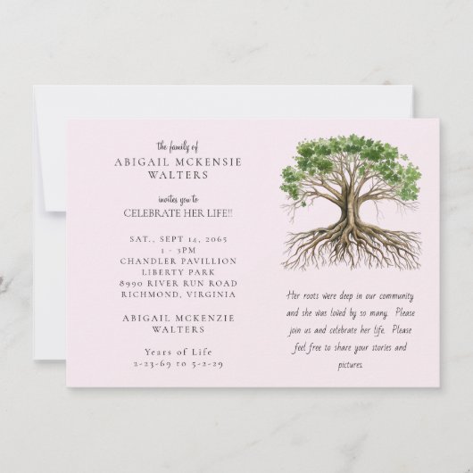 Invitation Pink Tree of Life Deep Roots Celebration of LIfe (Devant)