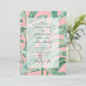 Invitation Pink Tropical Banana Palm Feuille Mariage (Debout devant)