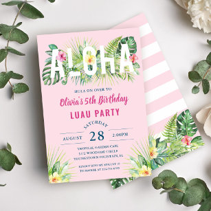Invitation Pink Tropical Floral Aloha Luau fête d'anniversair
