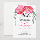 Invitation Pink Tropical Green Leaf Vine Floral Aloha Party (Devant / Derrière)