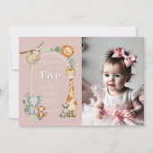 Invitation Pink Tropical Jungle Safari Animaux anniversaire (Devant)