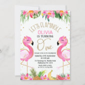 Invitation Pink Tropical Lets Flamingle Flamant rose 1er anni (Devant)