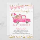 Invitation Pink Truck Drive À Travers Baby shower (Devant)