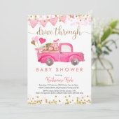 Invitation Pink Truck Drive À Travers Baby shower (Debout devant)