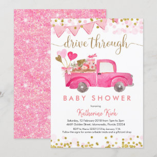 Invitation Pink Truck Drive À Travers Baby shower