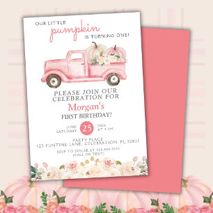 Invitation Pink Truck Little Citrouille fête d'anniversaire