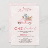 Invitation Pink Truck Woodland Winter Onederland 1er annivers (Devant / Derrière)