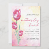 Invitation Pink Tulip Aquarelle Fête des Mères Brunch (Devant)