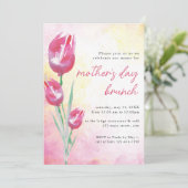 Invitation Pink Tulip Aquarelle Fête des Mères Brunch (Debout devant)