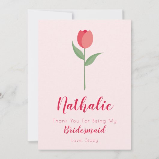 Invitation Pink Tulip Bridesmaid Thank You Card (Dos)