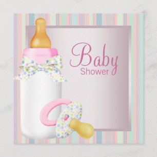 Invitation Pink Turquoise Baby Bottle Pacifier Baby Girl Douc