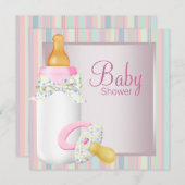 Invitation Pink Turquoise bébé bouteille Pacifier bébé fille (Devant / Derrière)