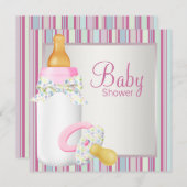 Invitation Pink Turquoise bébé bouteille Pacifier bébé fille (Devant / Derrière)