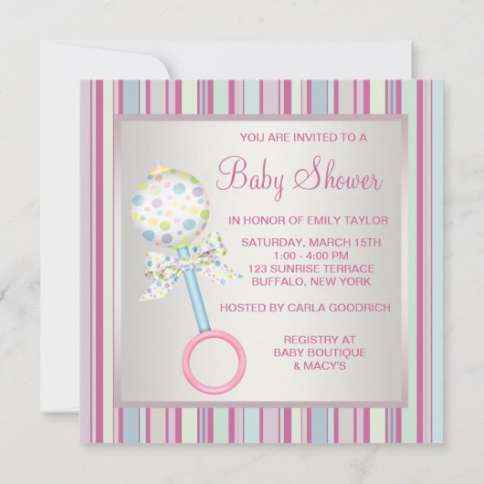 Invitation Pink Turquoise bébé bouteille Pacifier bébé fille (Dos)