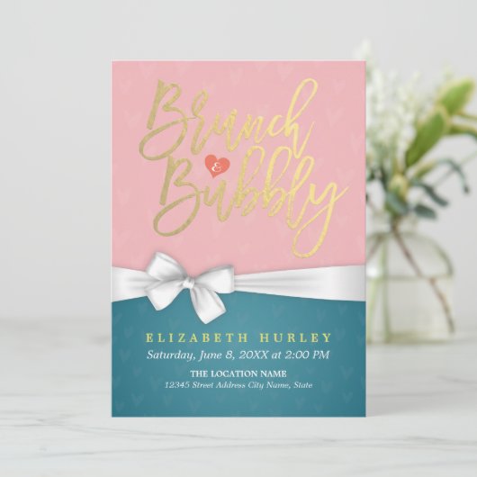 Invitation Pink Turquoise Brunch Bubbly Fête des mariées Invi (Debout devant)