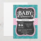 Invitation Pink Turquoise Chalkboard Floral Baby shower Invit (Devant / Derrière)