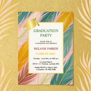 Invitation Pink Turquoise Gold College Graduation Party