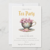 Invitation Pink Turquoise or Floral Teacup Noël Tea Party (Devant)