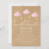 Invitation Pink Twinkle Baby shower Twinkle Rustic Kraft (Devant)