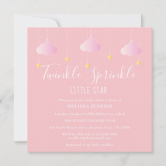 Invitation Pink Twinkle Sprinkle Little Star Baby shower (Devant)