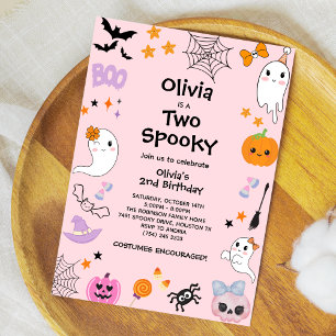 Invitation Pink Two Éffrayant Cute Ghost Halloween 2e Anniver