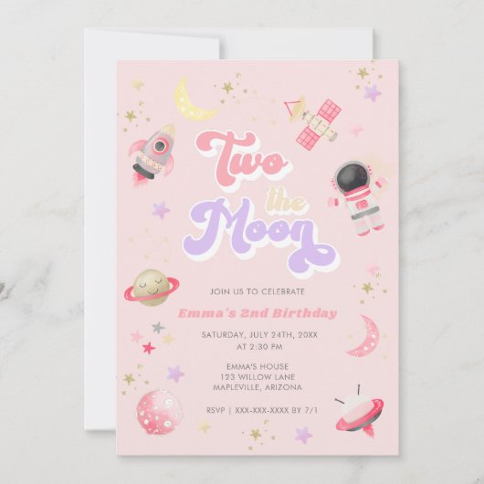 Invitation Pink Two l'espace de la Lune Anniversaire (Devant)