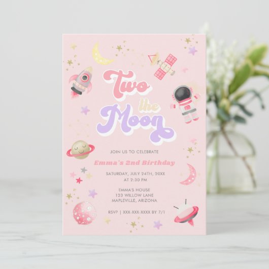 Invitation Pink Two l'espace de la Lune Anniversaire (Debout devant)