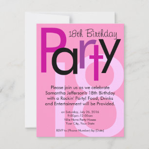 Invitation Pink Typeface 18ème anniversaire de fête Invitatio
