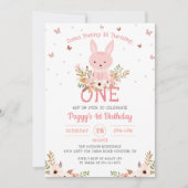 Invitation Pink Un Lapin Floral Fille 1er Anniversaire (Devant)