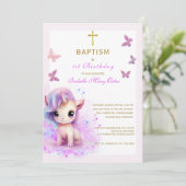 Invitation Pink Unicorn Baptême premier anniversaire Invitati (Debout devant)