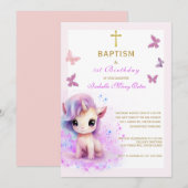 Invitation Pink Unicorn Baptême premier anniversaire Invitati (Devant / Derrière)