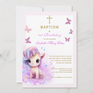 Invitation Pink Unicorn Baptême premier anniversaire Invitati