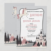 Invitation Pink Unicorn Castle fête d'anniversaire (Devant / Derrière)