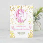 Invitation Pink Unicorn visage Gold Confetti Fille Anniversai (Debout devant)
