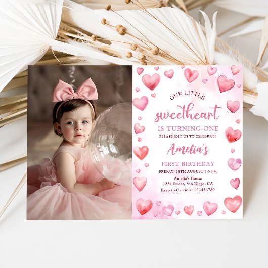 Invitation Pink Valentine amour 1er anniversaire Photo