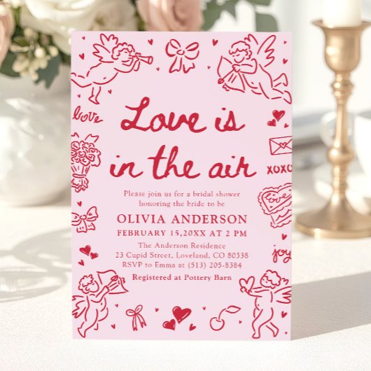Invitation Pink Valentine Love is in the Air Bridal Shower