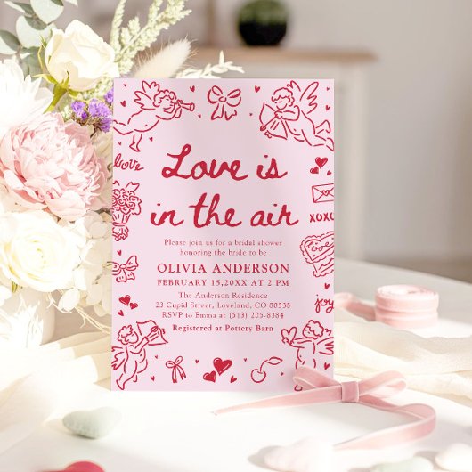 Invitation Pink Valentine Love is in the Air Bridal Shower