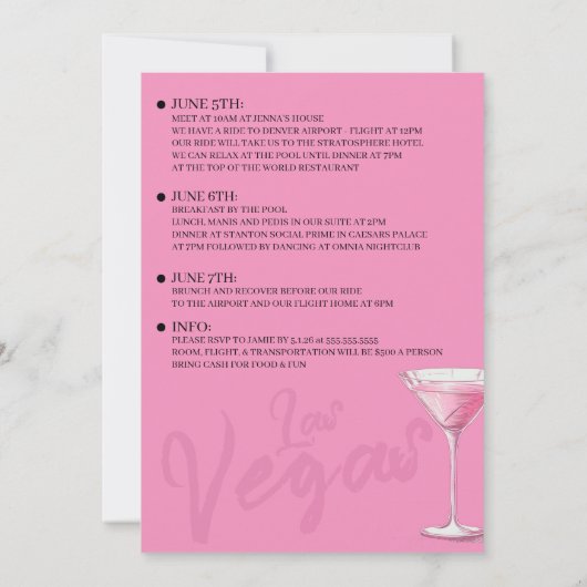 Invitation Pink Vegas Bachelorette (Dos)