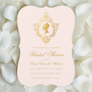 Invitation Pink Vintage Elegant Faux Gold Crest Fête des mari