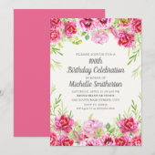 Invitation Pink Vintage Floral Greenery 100e anniversaire (Devant / Derrière)