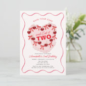 Invitation Pink Vintage Heart Cake Girl 2nd Birthday (Debout devant)