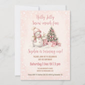 Invitation Pink Vintage Snowman fille Noël 1er anniversaire (Devant)
