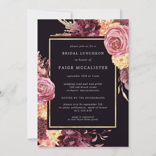 Invitation Pink violet Automne Floral Bridal Déjeuner (Devant)