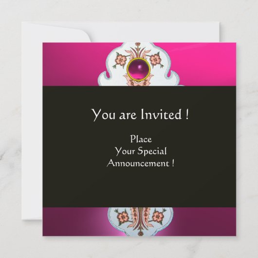 Invitation PINK VIOLET BLANC DAMAS MONOGRAMME Améthyste Fuchs (Dos)