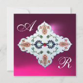 Invitation PINK VIOLET BLANC DAMAS MONOGRAMME Améthyste Fuchs (Devant)