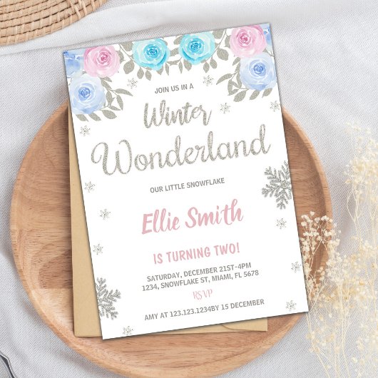 Invitation Pink violet Floral hiver Wonderland Anniversaire
