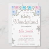 Invitation Pink violet Floral hiver Wonderland Anniversaire (Devant)