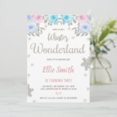 Invitation Pink violet Floral hiver Wonderland Anniversaire (Debout devant)
