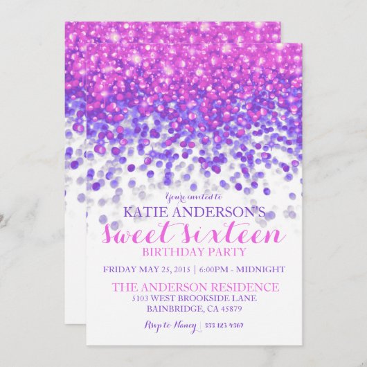 Invitation Pink violet Hollywood Parties scintillant Sweet si (Devant / Derrière)