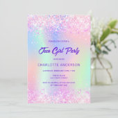 Invitation Pink violet holographique ado fête d'anniversaire  (Debout devant)